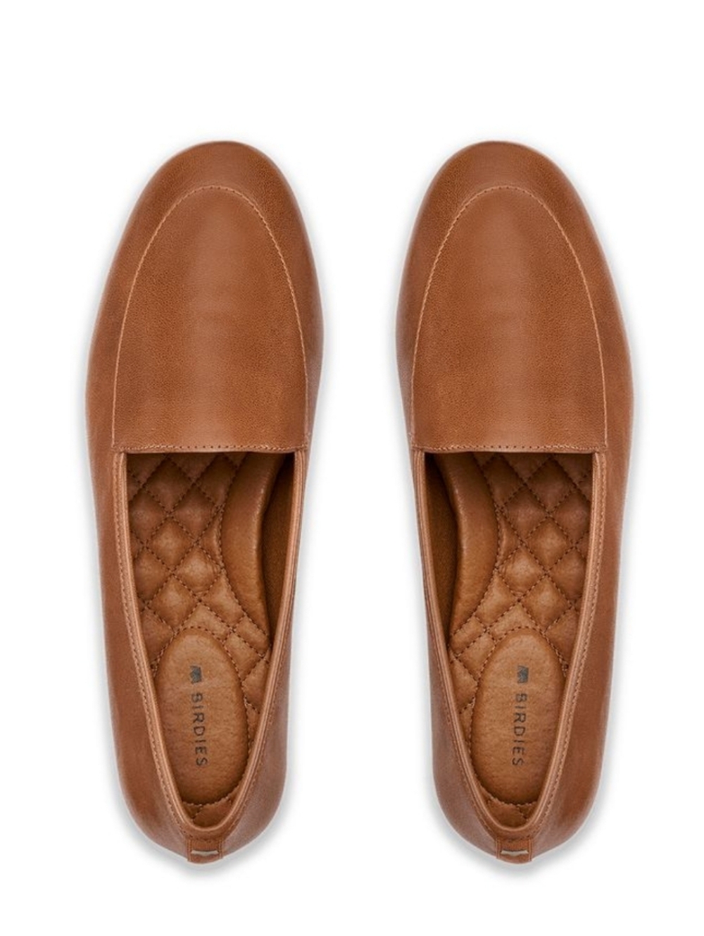 Birdies Cognac Leather Quilted-Insole Slip-On Loafers